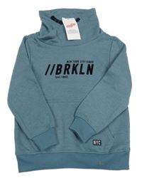 Nové - Modrošedá mikina s nápisem a komínovým límcem Dododopo