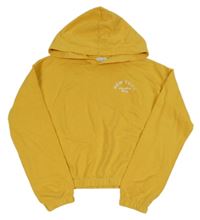 Žltá crop mikina s nápisom a kapucňou H&M