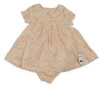 Nové - 2set - Broskvové plátěné květované šaty + kalhoty Dunnes