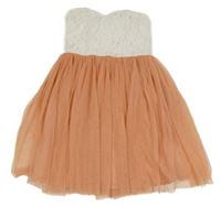 Brosvovo-bílé tylovo/krajkové šaty 