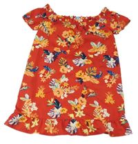 Červené kvietkovane šaty s lodičkovým výstřihem Primark