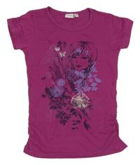 Tmavoružové tričko s dievčatkom a kvetmi Hot&Spicy