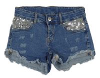 Modré rifľové kraťasy s flitrami Y.F.K.