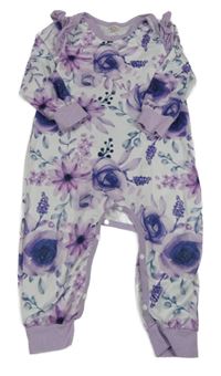 Bílo-lila overal s květy a volánky