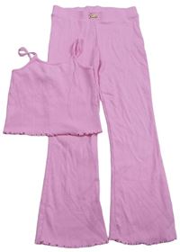 2Set - Růžový žebrovaný crop top + flare kalhoty - Barbie zn. RIVER ISLAND