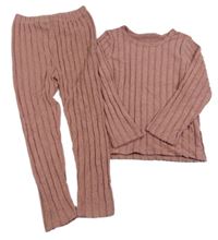 2Set - Pudrovo-šedé melírované žebrované úpletové mikinotriko + legíny