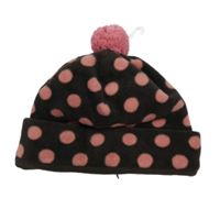 Nové - tmavohnědo-ružová bodkovaná á fleecová čapica s brmbolcom GAP