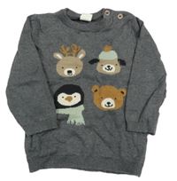 Tmavosivý melírovaný sveter so zvieratkami H&M