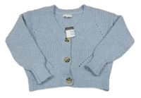 Nové - modrý melírovaný žebrovaný vlněný propínací oversize crop svetr PRIMARK