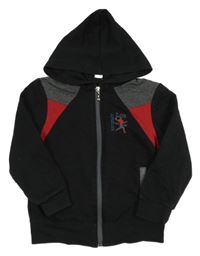 Čierno-červeno-sivá prepínaci mikina so sportovcem a kapucňou