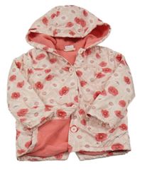 Svetloružová šušťáková zateplená parka s vlčími máky a kapucňou F&F