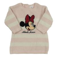 Světlerůžovo-bílé pruhované žebrované pletené šaty s Minnie PRIMARK