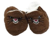 Nové - hnědé plyšové zateplené bačkory s čumáčkem vel. 15