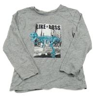 Sivé melírované tričko s kostrou dinosaura JEFF&CO