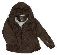 Tmavohnedá šušťáková jarná bunda s hviezdičkami a srdiečkom a ukrývací kapucňou C&A