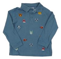 Modrá mikina so zvieratkami a golierikom Nutmeg