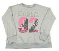 Svetlosivá melírovaná mikina s číslom s překlápěcími flitre a nápisom F&F