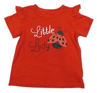 Červené tričko s beruškou a nápisy a volánky