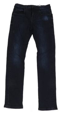 Tmavomodré skinny teplákové rifle ošoupaného vzhledu Zara