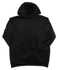 Černá plyšová oversize dlouhá mikina s kapucí DESTINATION