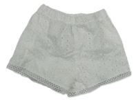 Biele kraťasy s madeirou a čipkou SHEIN