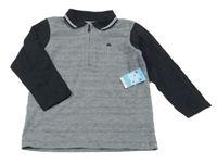 Nové - tmavomodro-bílé melírované vzorované triko s traktorem a límečkem Matalan