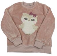 Staroružová plyšová mikina so sovičkou s flitrami C&A