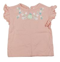 Broskvové tričko s jablíčkem a třešničkami a kvetmi a volánikmi P'tit bisou