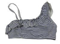 Tmavomodro-biela pruhovaná asymetrická plavková lambáda s hviezdičkami a volánikom PRIMARK