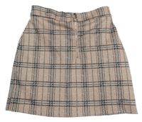 Pudrovo-čierno-biela kockovaná vzorovaná úpletová sukňa so zipsom PRIMARK