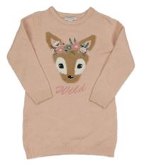 Svetloružové svetrové šaty so srnkou PRIMARK