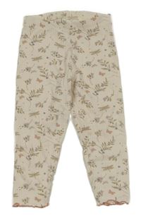 Smetanové květované žebrované legíny H&M