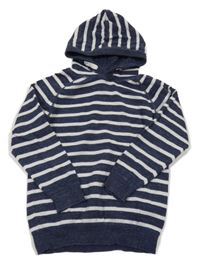 Tmavomodro-biely pruhovaný melírovaný sveter s kapucňou H&M
