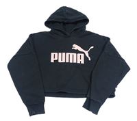 Čierna crop mikina s logom a kapucňou Puma