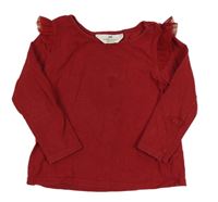 Tmavočervené triko s tylovými volánky H&M