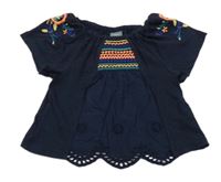 Tmavomodrá blúzka s výšivkami Next