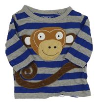 Šedo-safírové pruhované triko s opicí Next