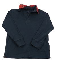 Tmavomodré polo triko s kostkovaným límečkem Next