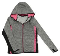 Šedo-černá sportovní propínací mikina s pruhem s nápisy a kapucí Ergeenomixx