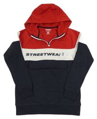 Nové - Tmavomodro-červeno-bílá mikina s nápisem a kapucí F&F