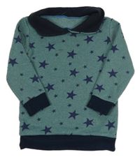 Zelená melírovaná dlhá mikina s hviezdami a golierom