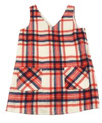 Smetanovo-červeno-tmavomodré kockované vlnené šaty F&F