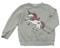 Sivá melírovaná trblietavá mikina s jednorožcem z flitrů Primark