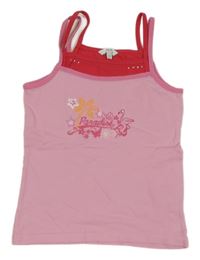 Ružovo-jahodový top s plameňákem a palmou TCM