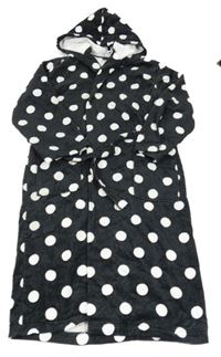 Čierny bodkovaná ý froté župan s kapucňou Sanetta