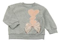 Sivá melírovaná mikina so srdiečkami a mašlou