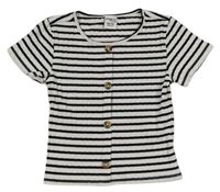 Bielo-čierne pruhované rebrované crop tričko s gombíkmi Page One Young