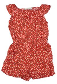 Červený květovaný lehký kraťasový overal s volánem H&M