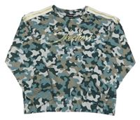 Zeleno-sivá army mikina s nápisom a pruhy na rukávech Skechers