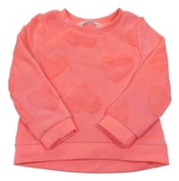 Neónově ružová chlpatá mikina so srdiečkami H&M